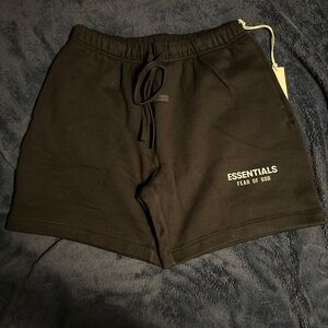Fear of God Essentials jet black soccer fleece shorts